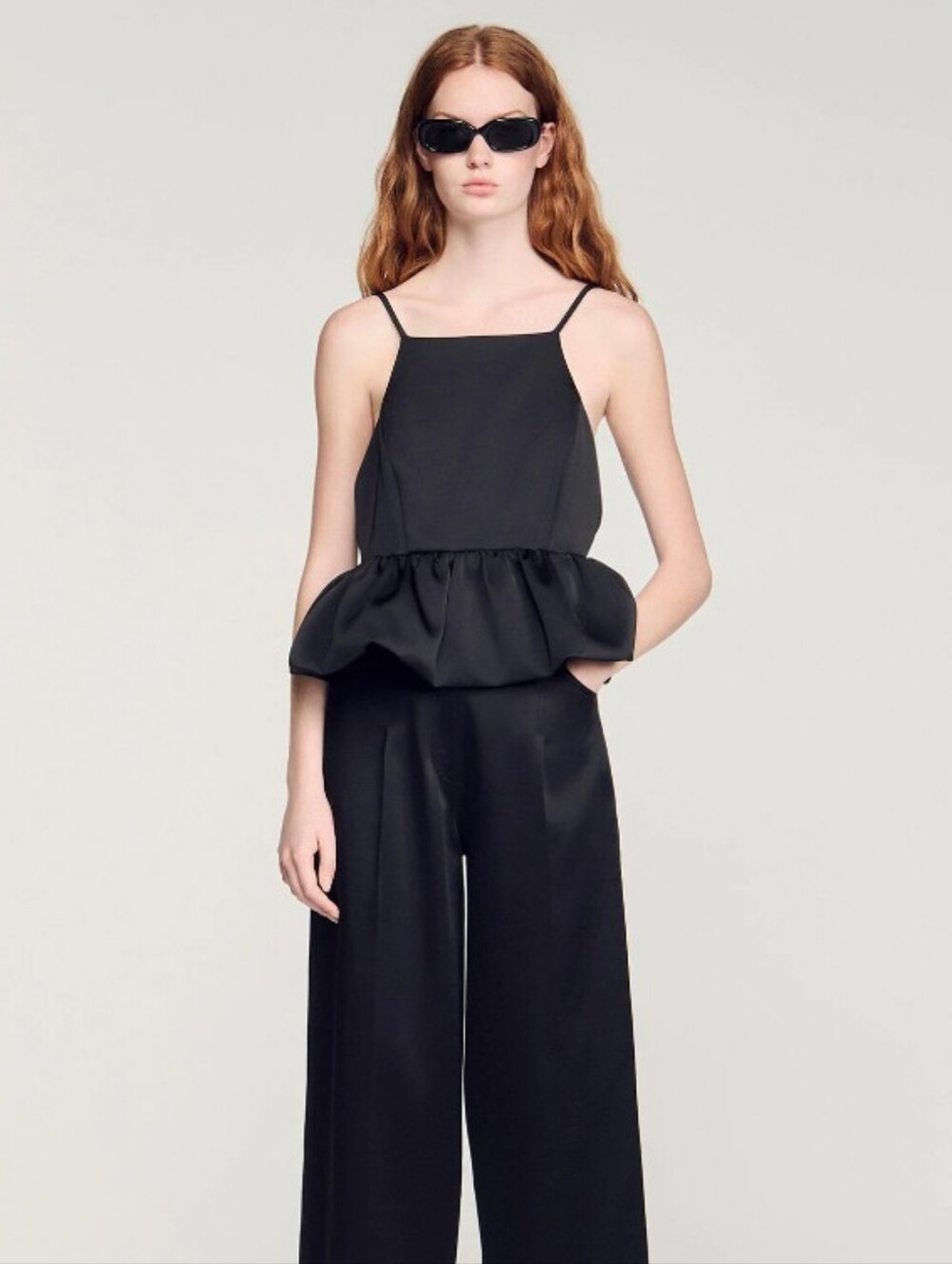 NWT Sandro Black Peplum Crop Top